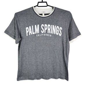 Mens Gray Teemax Palm Springs California T Shirt Short Sleeve Lined Size L